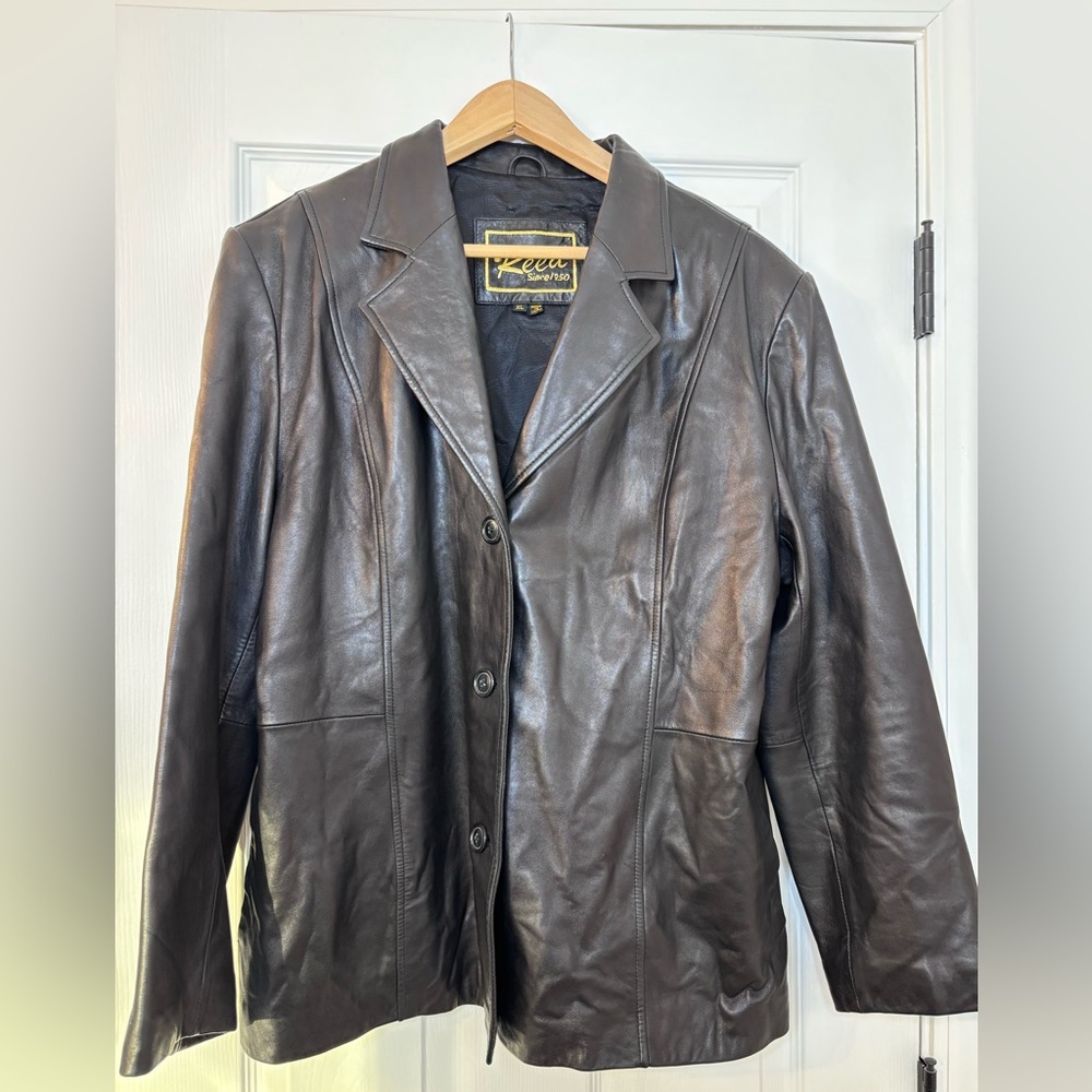Brown Leather Button-Front Jacket - image 1